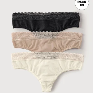Brasileras paquete x3 en algodón elástico con detalle en encaje