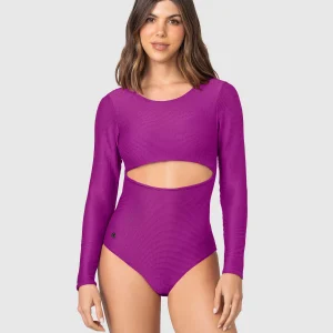 Traje de baño entero manga larga con abertura en abdomen