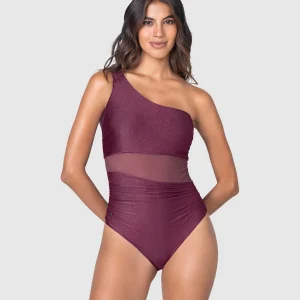 Traje de baño entero de un solo hombro con control suave de abdomen bajo