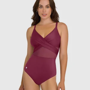 Traje de baño entero con escote cruzado y tela con brillo