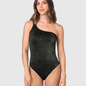 Traje de baño entero asimétrico en tela con brillo