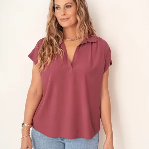 Blusa manga corta con botones funcionales y cuello camisero