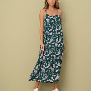 Vestido largo de tiritas y escote en U recogido