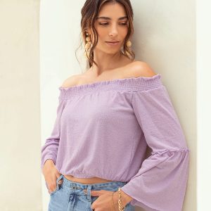 Blusa strapless manga larga