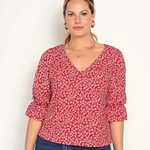 Blusa estampada con elástico recogido para mangas tipo globo