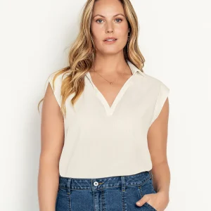 Blusa manga sisa cuello camisero en V