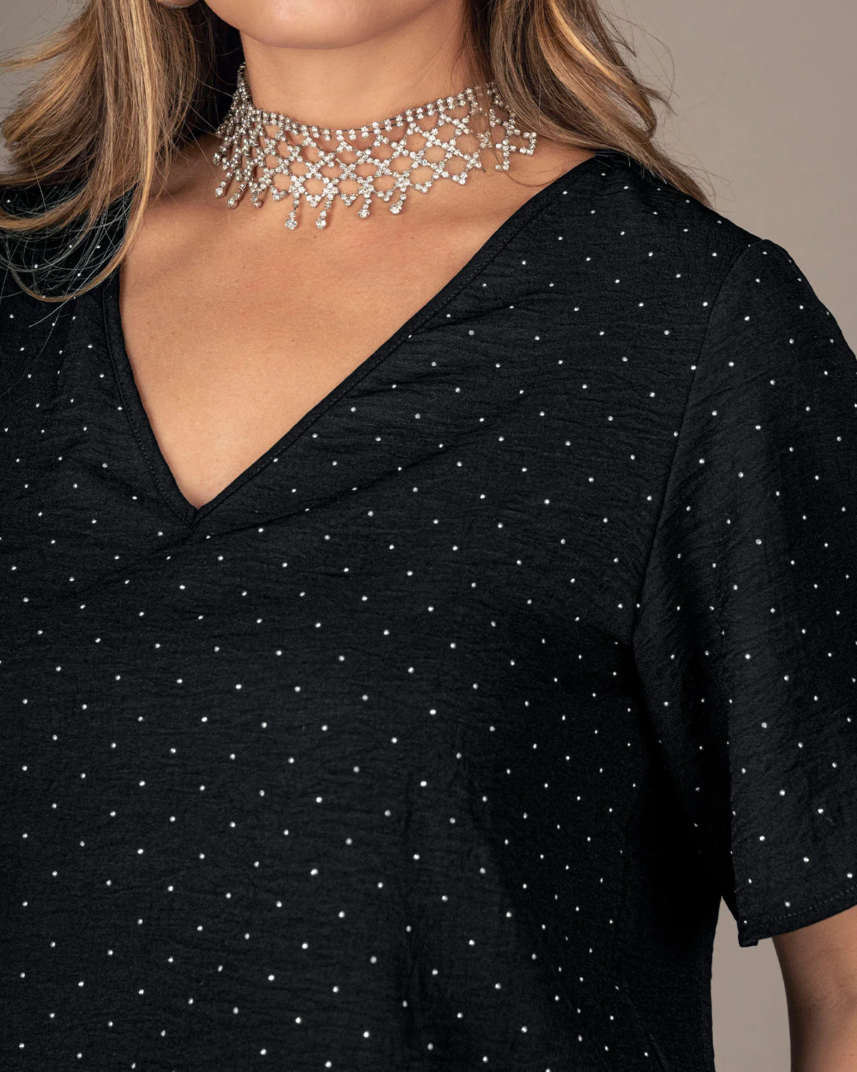 Blusa manga corta con apliques brillantes - Imagen 4