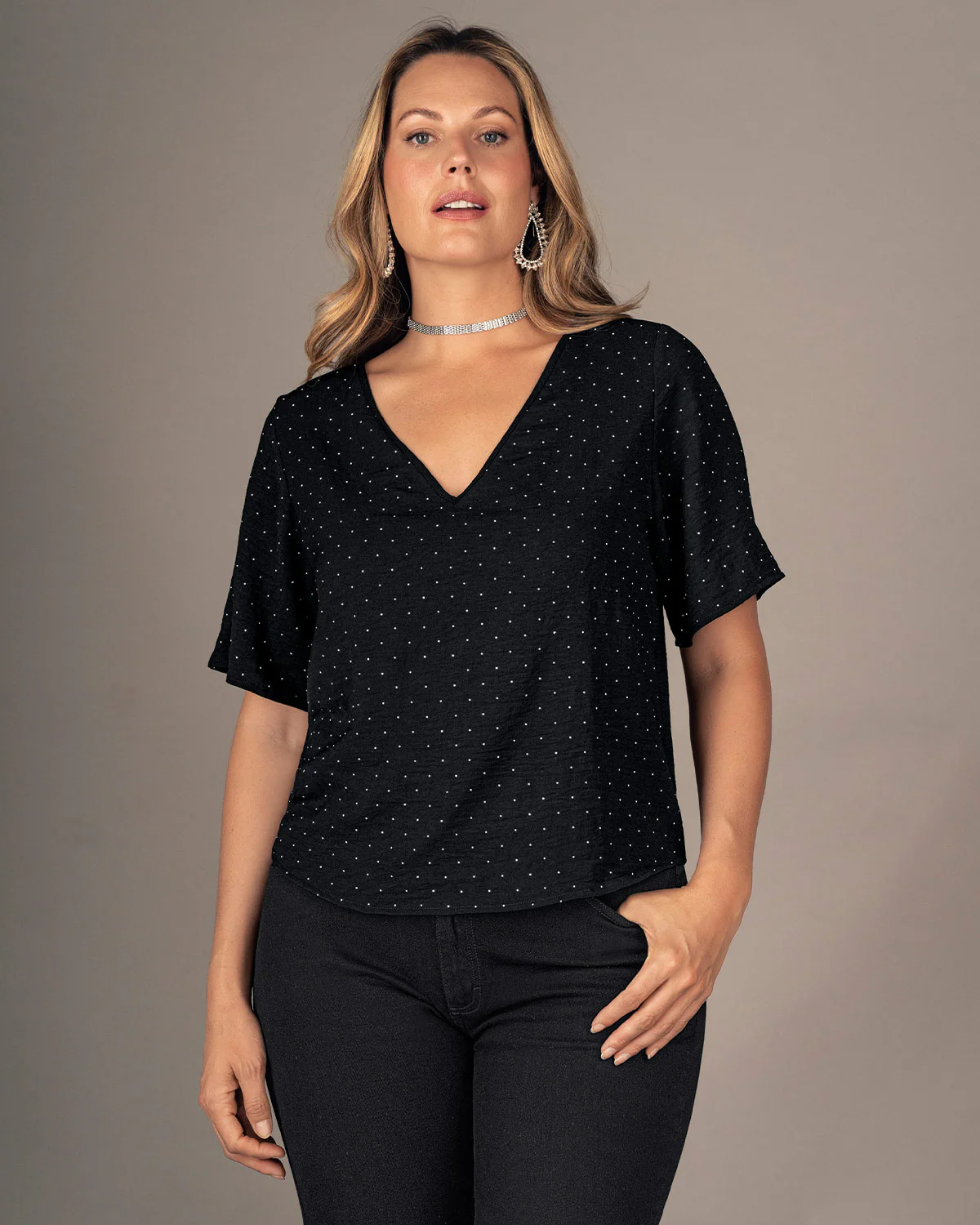 Blusa manga corta con apliques brillantes - Imagen 6