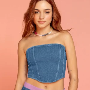 Blusa strapless en denim