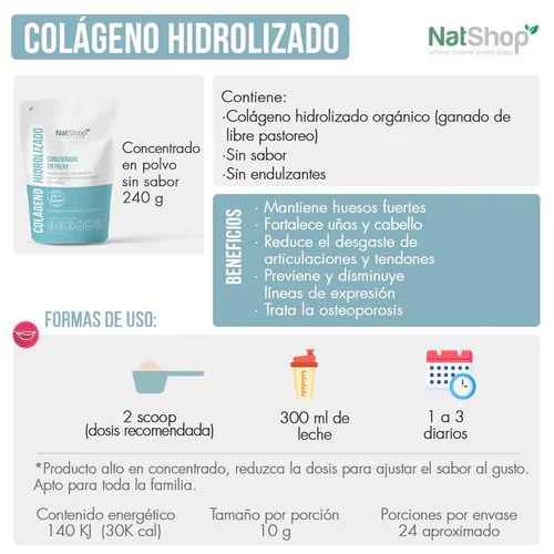 Colágeno Hidrolizado Sin Sabor - 240g - Imagen 4
